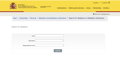 Search for a mediator on the website of the Spanish Ministry of Justice