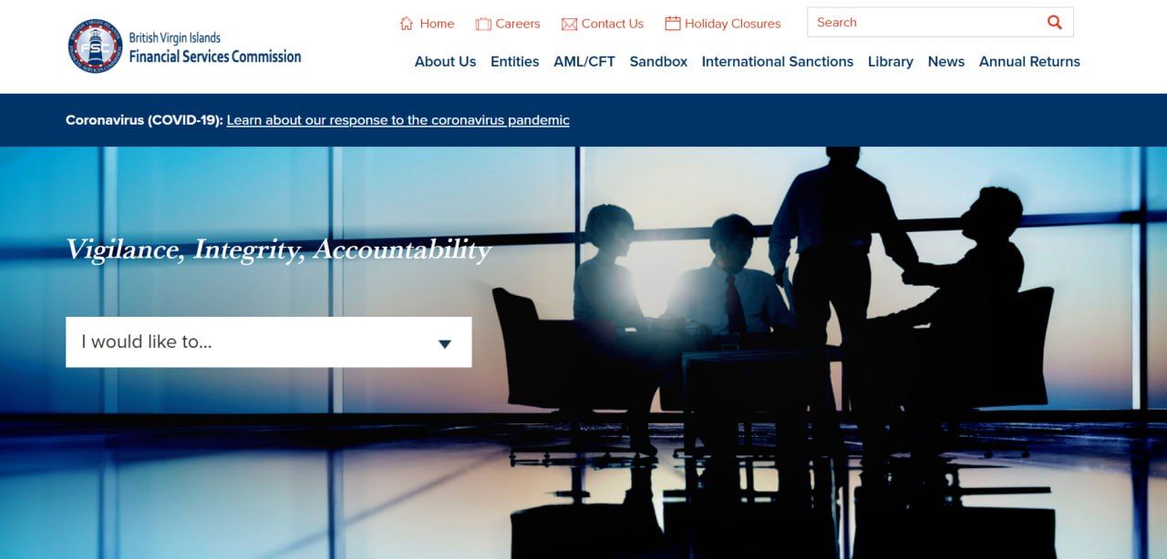 Official page of the BVI FSC website for searching company files and conveying inquiries.