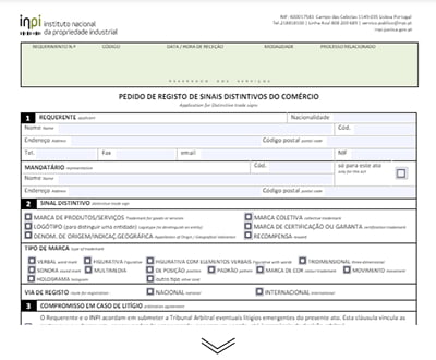 Форма регистрации ТМ в Португалии