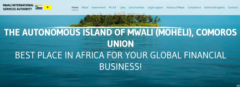 Веб-портал Mwali International Services Authority