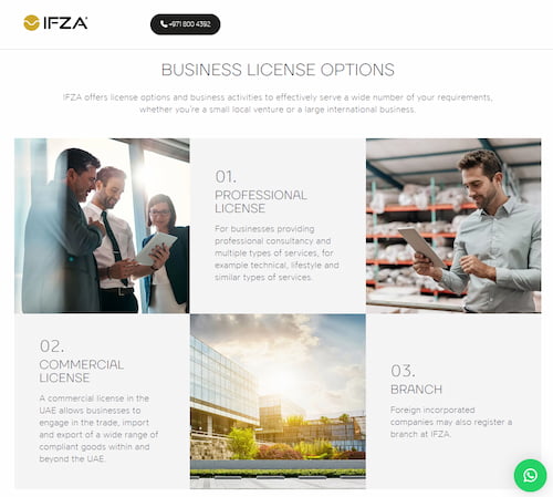 选项 IFZA 的营业执照