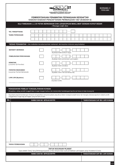 Notice of dissolution of a registered company in Malaysia