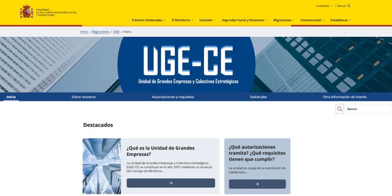 Сайт Министерства по делам миграции Королевства Испания