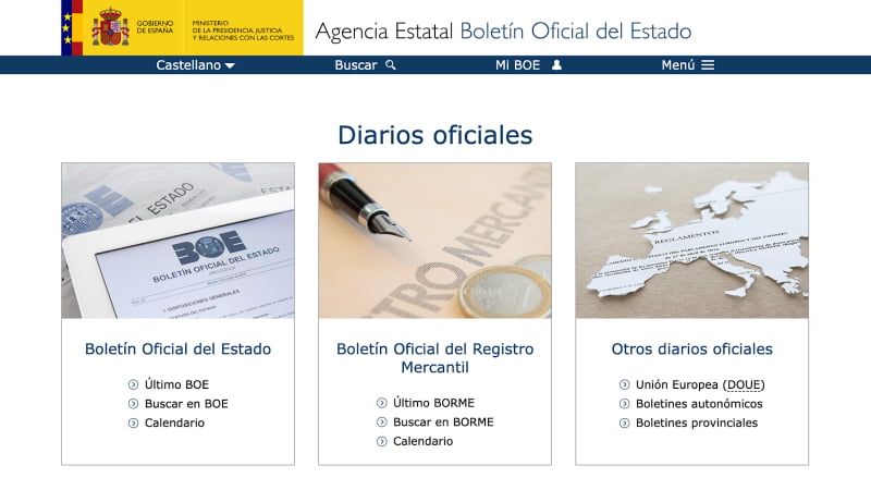 Главная страница BOE