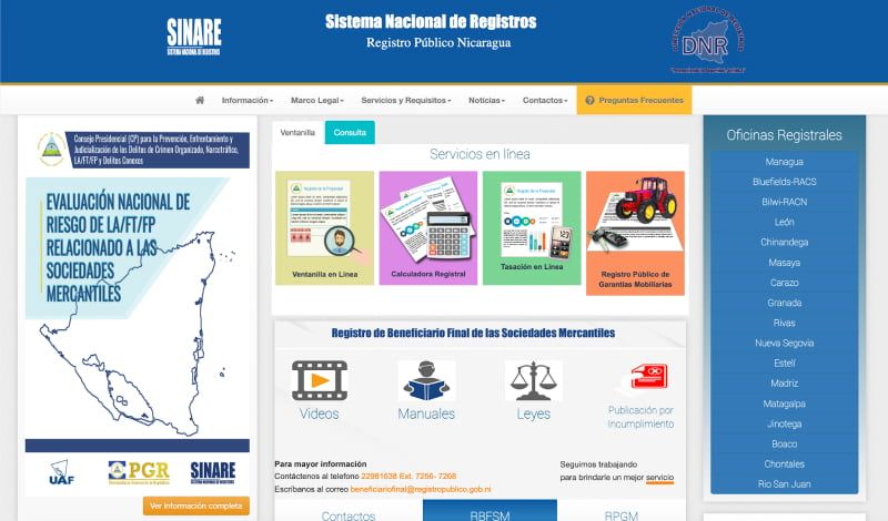 Офіційний сайт Торговельного реєстру Нікарагуа